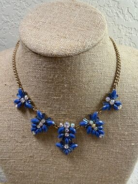 J. Crew Royal Blue Floral Crystal Bib Necklace